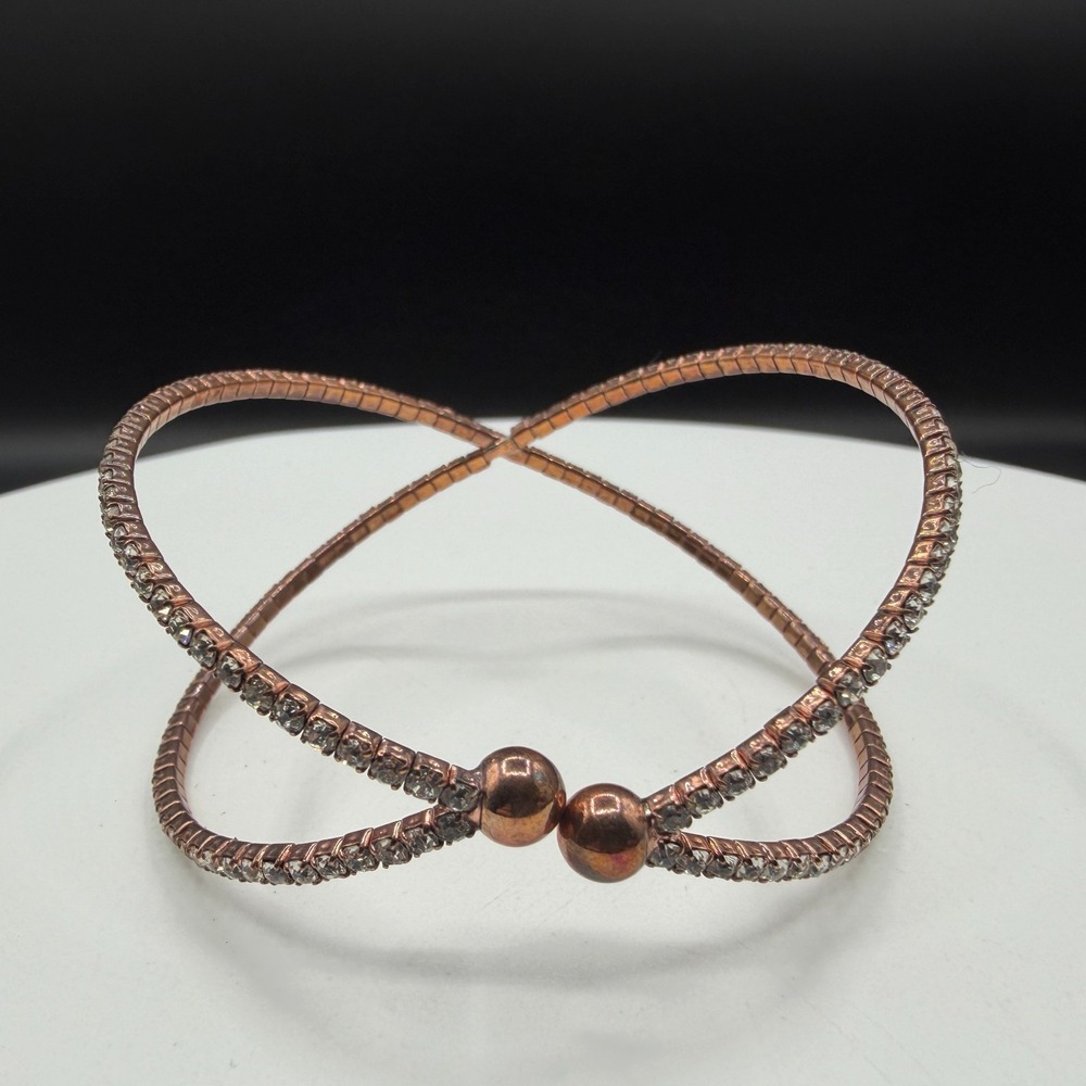 Rose Gold Tone Rhinestone Wrap Cuff Bracelet Minimalist Statement Gift for Her